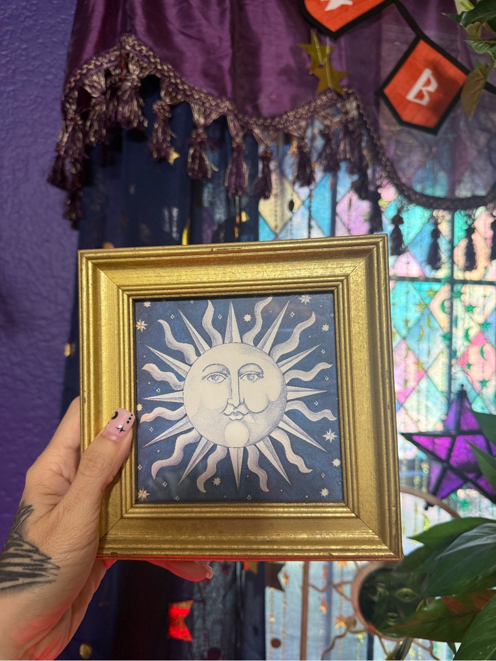 Framed Sun & Moon Wall Art in Gold & Blue
